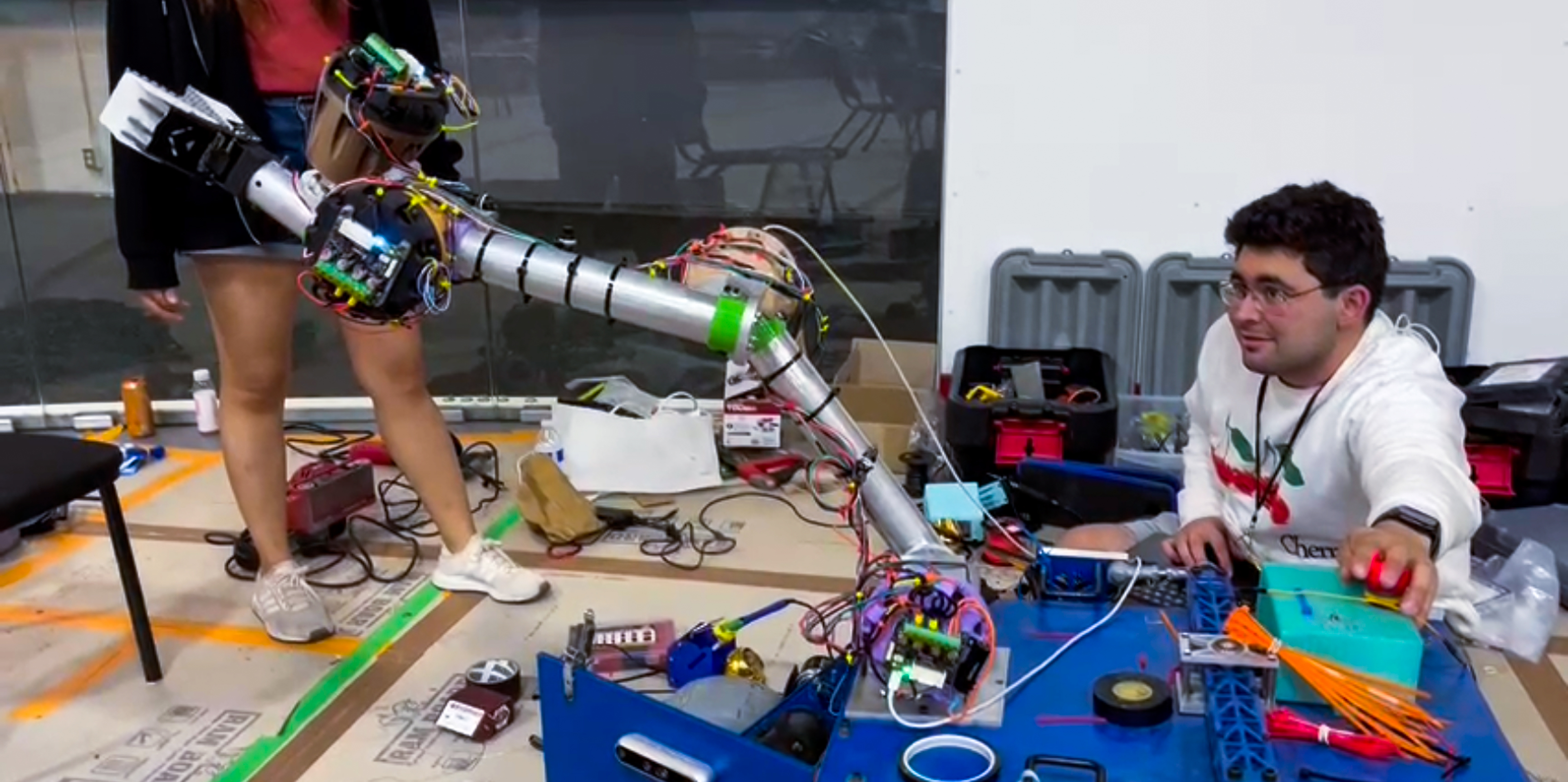 Manipulator arm for Caltech rober being calibrated