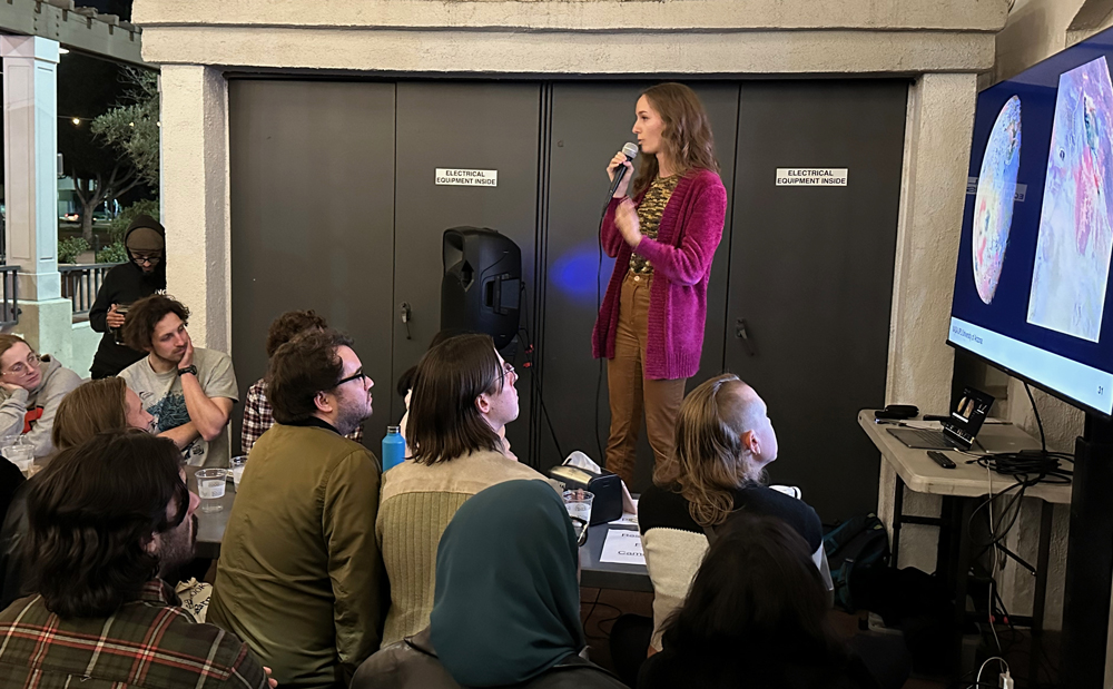 Maria Camarca speaking at Astronomy on Tap